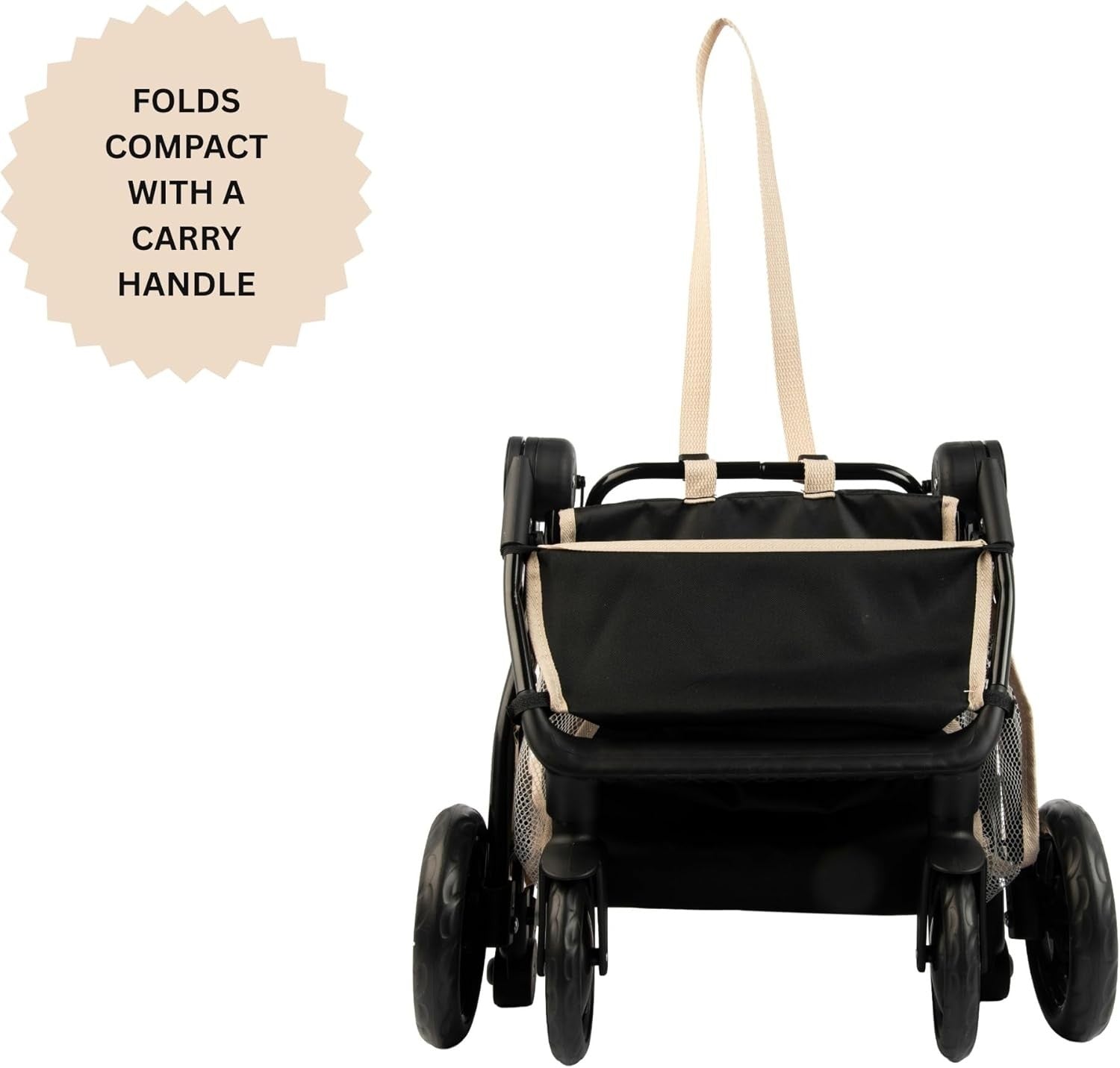 Compact Dolls Pram with Adjustable Handle, Foldable Toy Buggy, 3+