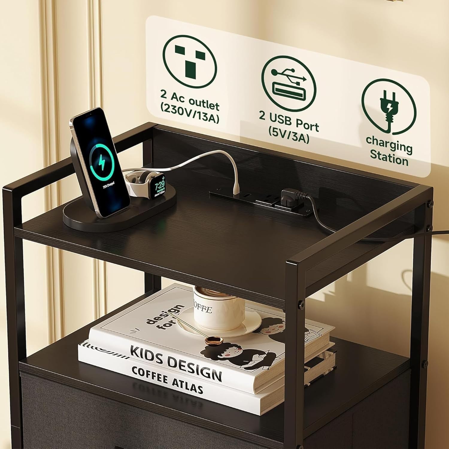 5 Drawer Dresser with LED Lights & Charging Station – Compact Storage Unit