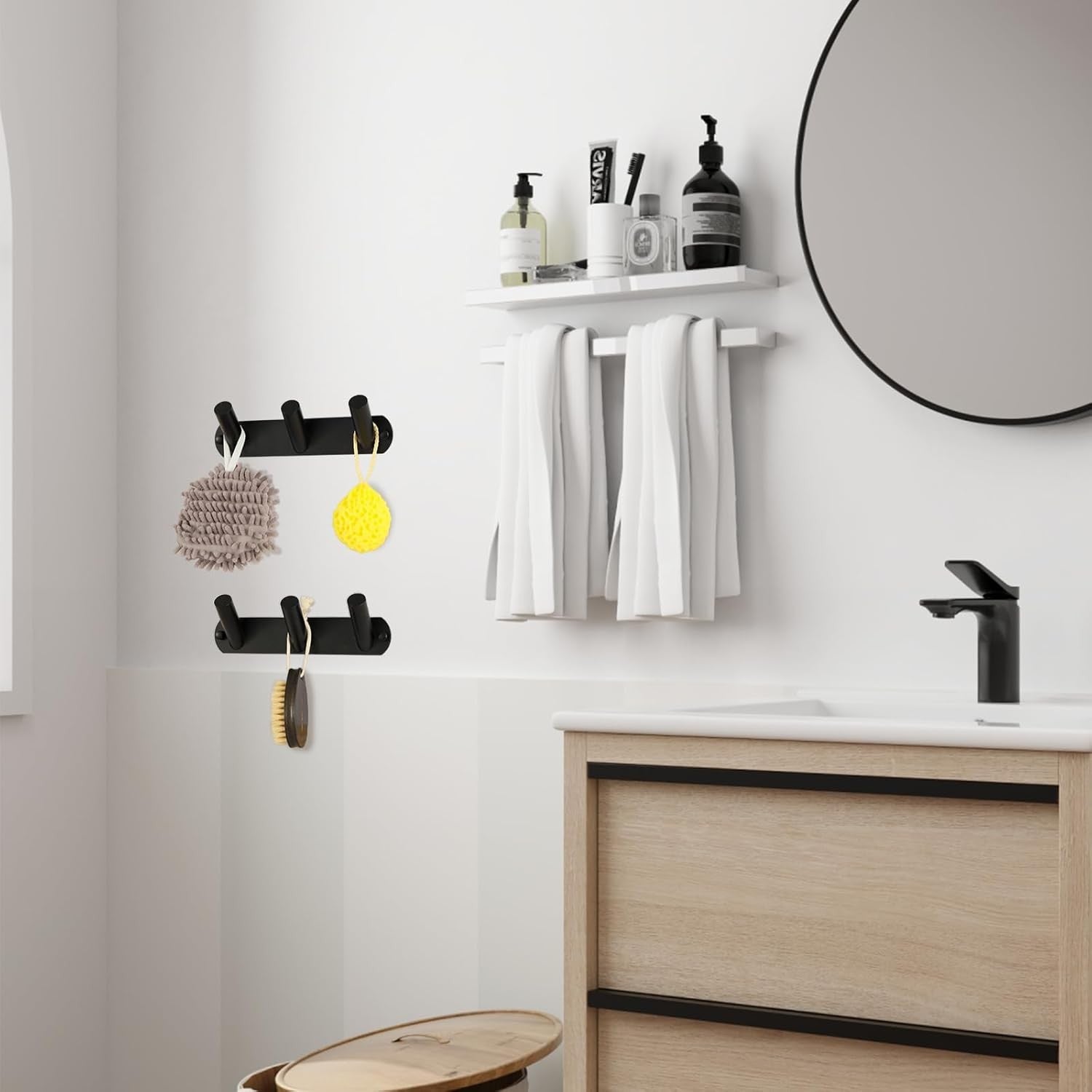 Black Metal Wall Coat Rack 3 Hooks Heavy Duty Modern Towel Hanger for Bathroom