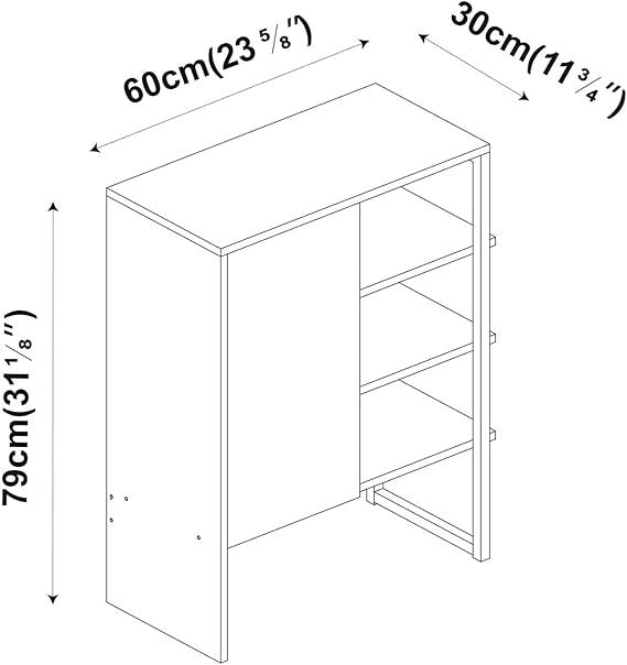 Modern 60cm Bedside Cabinet with Shelves, Steel & Wood Storage Unit for Home
