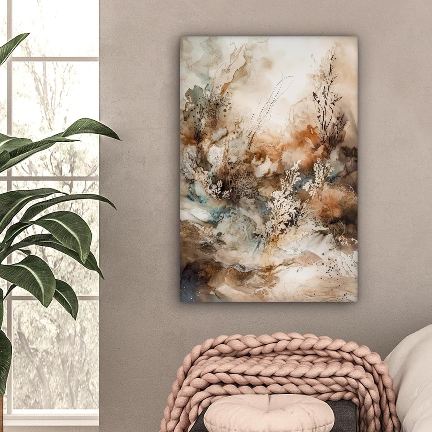 Abstract Floral Canvas Wall Art 40x60cm Beige Modern Framed Print
