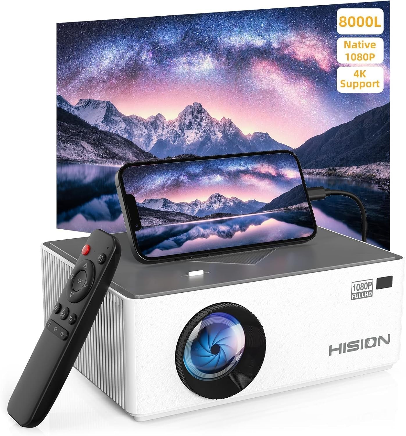 1080P Mini Projector 8000 Lumens 4K Support Outdoor Home Theater