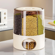 Rotating Rice Storage Container 6 Grid Grain Dispenser Airtight Bin