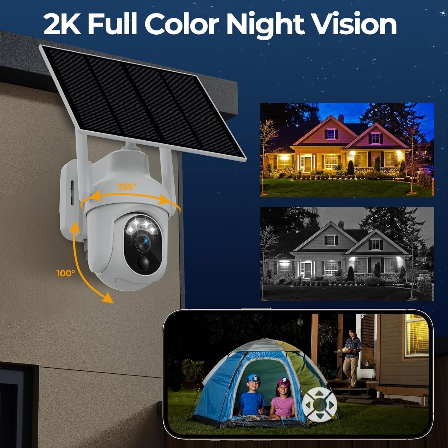 4G LTE Solar Security Camera 2K PTZ Wireless Outdoor SIM Card