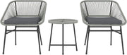 Light Grey Rattan Bistro Set 3PC Cushioned Chairs Round Table Balcony Patio