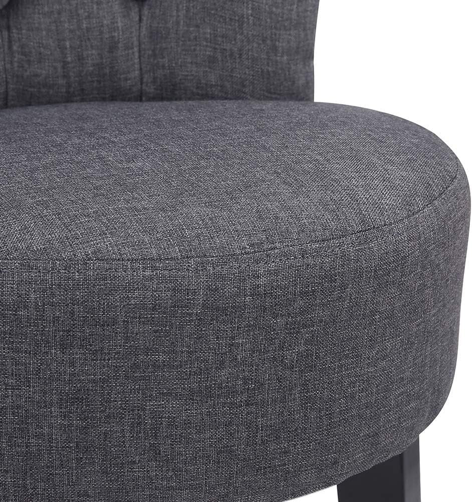 Grey Linen High-Back Vanity Chair – Padded Dressing Stool with Wood Legs