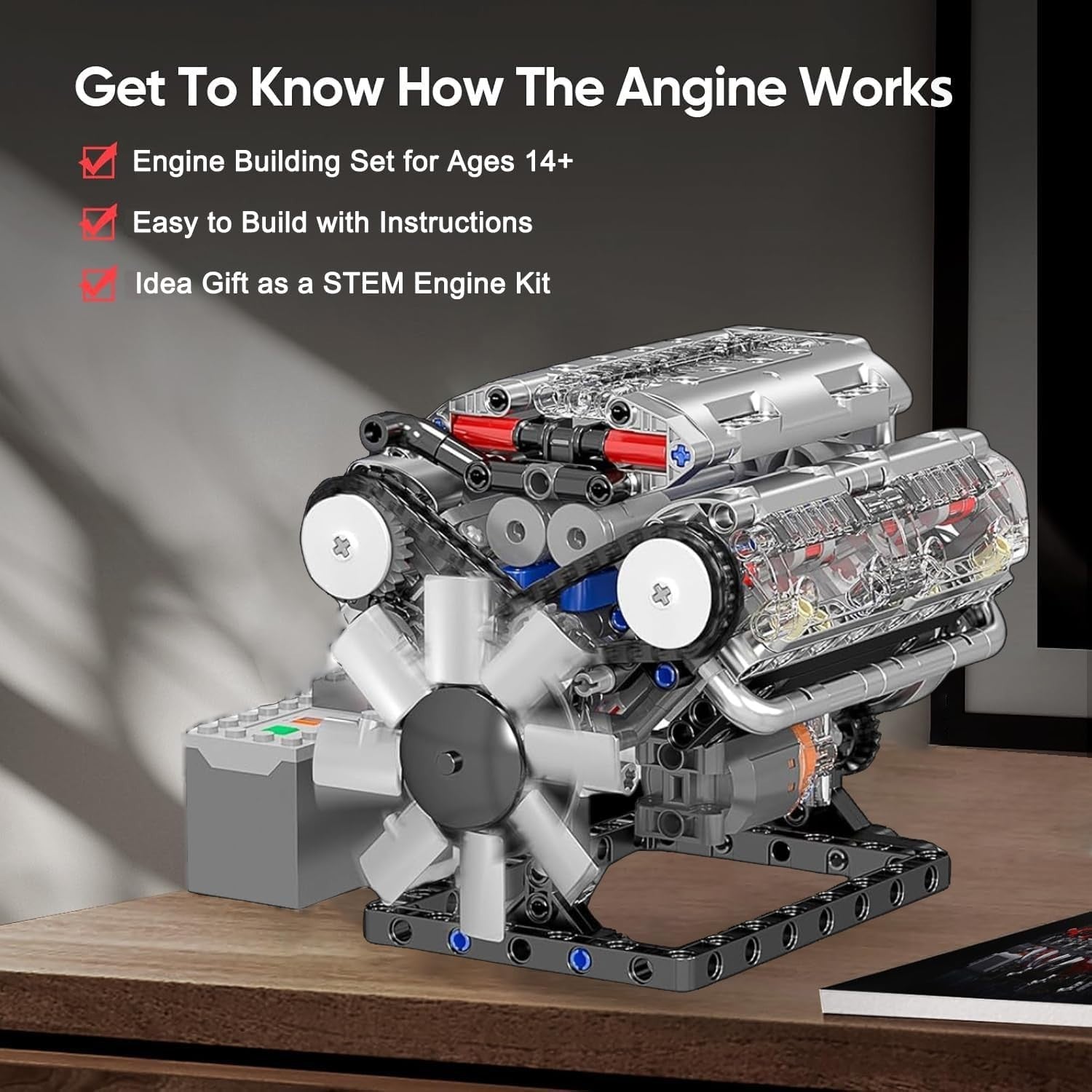 Mini V8 Engine Model Kit 535pcs DIY STEM Motor Build Educational Mechanical Toy