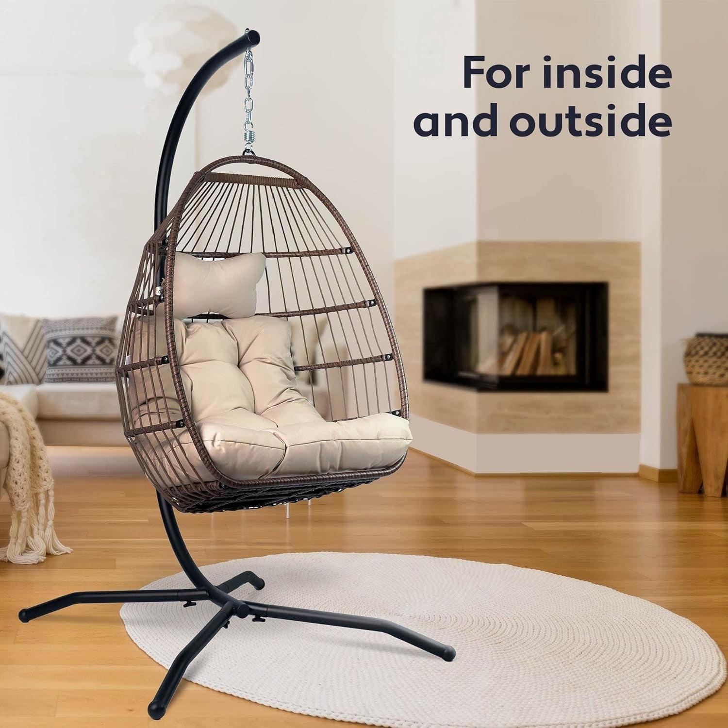 Foldable Hanging Egg Chair with Cushion for Garden Patio 150kg