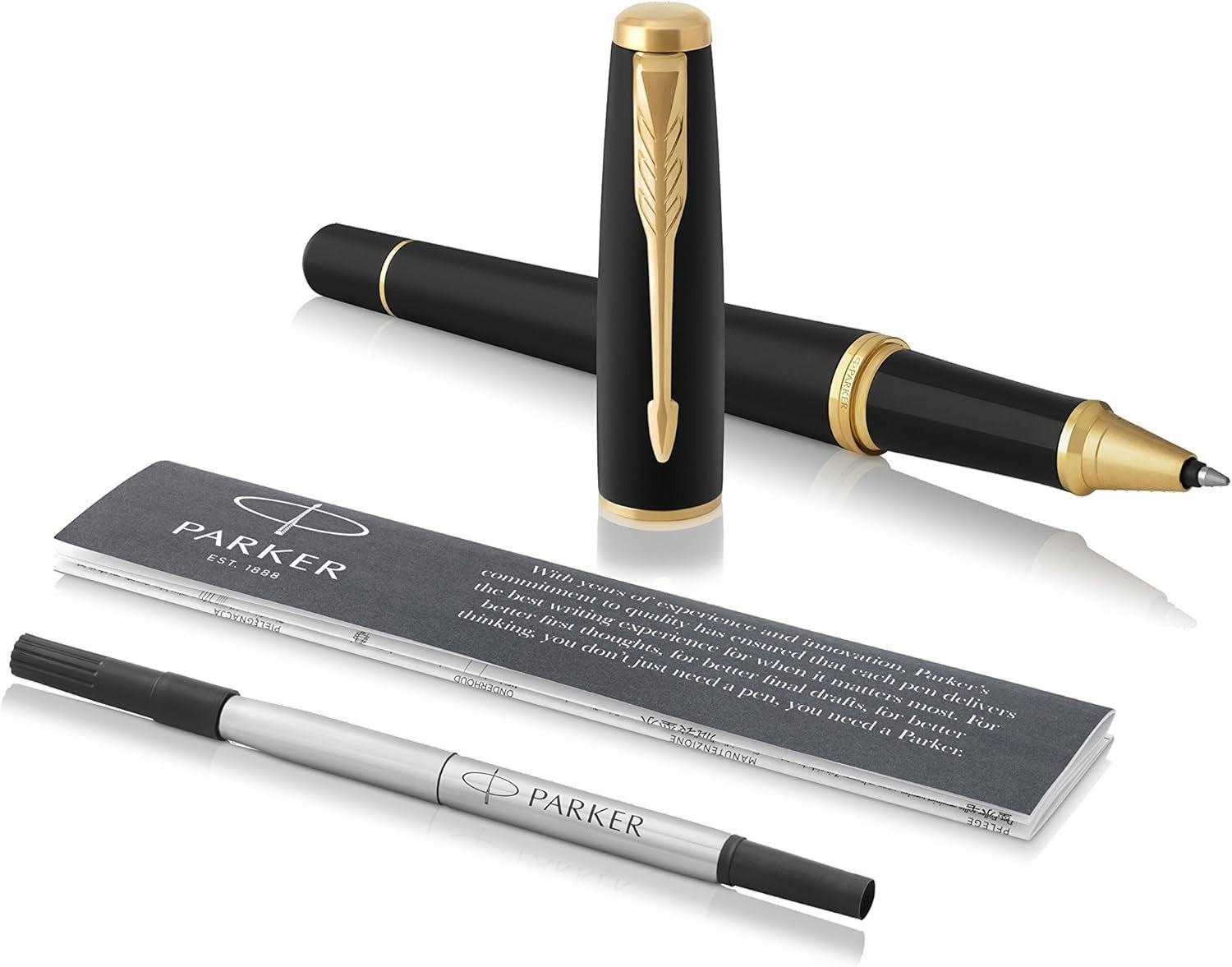 Luxury Rollerball Pen Muted Black Golden Trim Fine Point Smooth Ink Gift