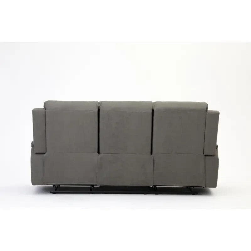 Grey Faux Leather 3 Seater Recliner Sofa with Cup Holders & Lumbar Support