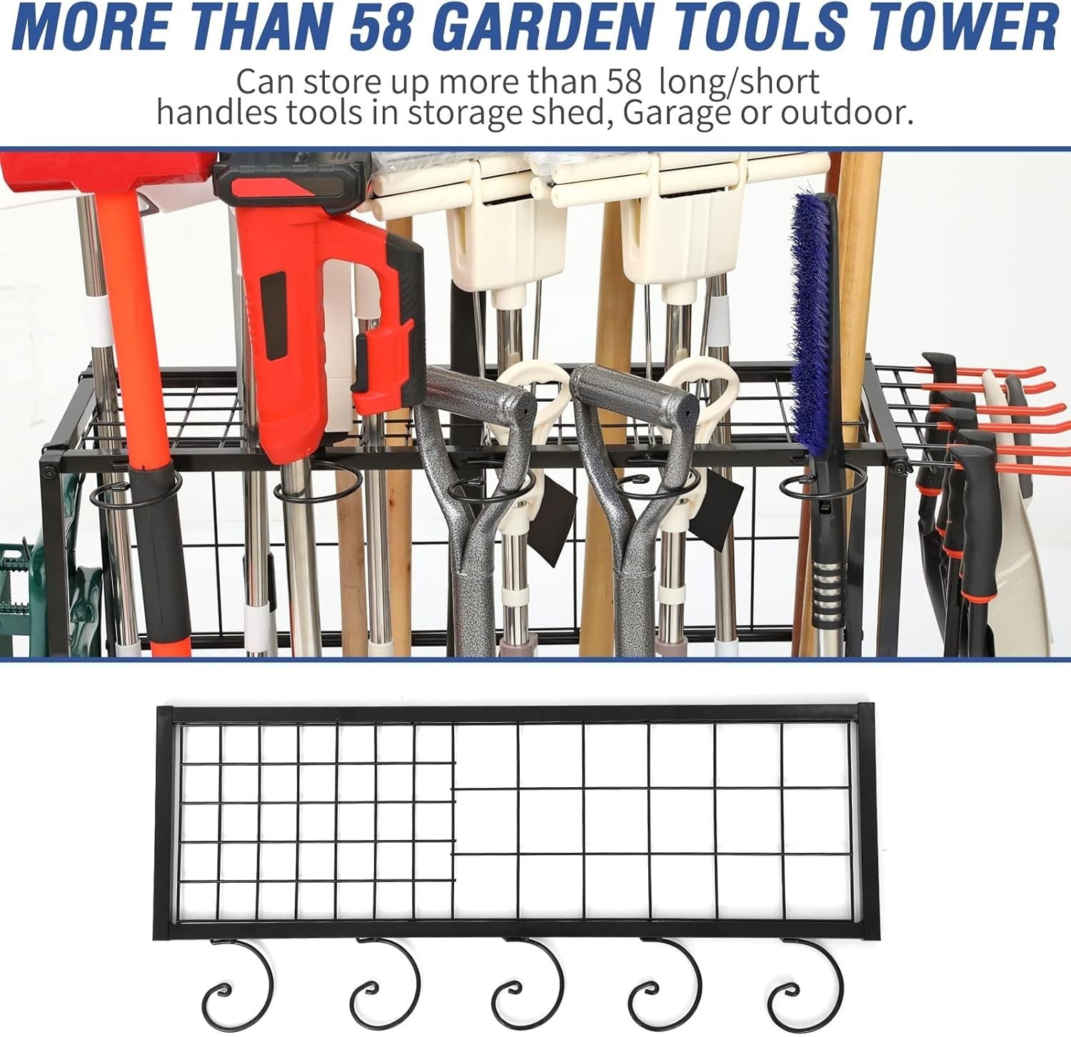 Adjustable Steel Garden Tool Rack Holds 58 Tools 72x72x71cm Black