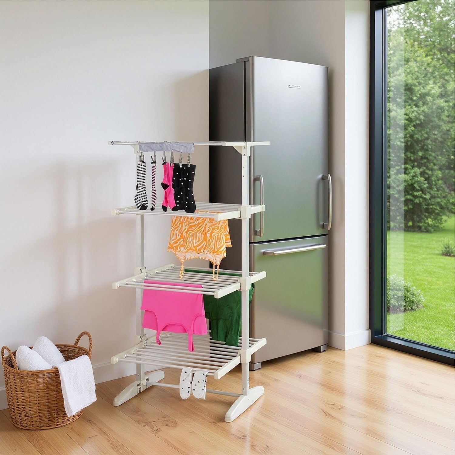 4 Tier Heated Clothes Airer Electric Indoor Drying Rack 36 Rails Timer 330W