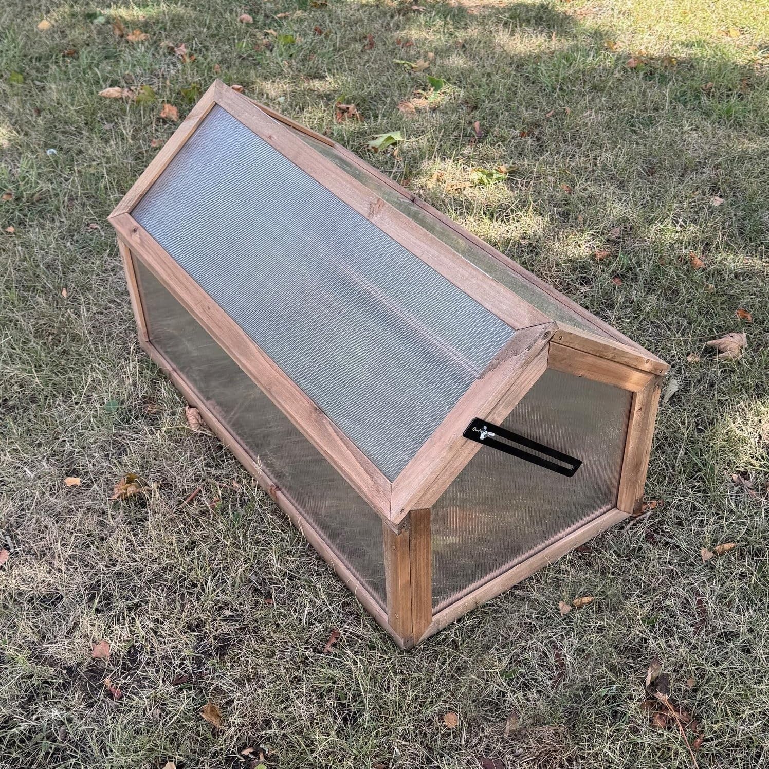 Wooden Cold Frame Greenhouse Polycarbonate Apex Lid Mini Garden Planter 90x50cm