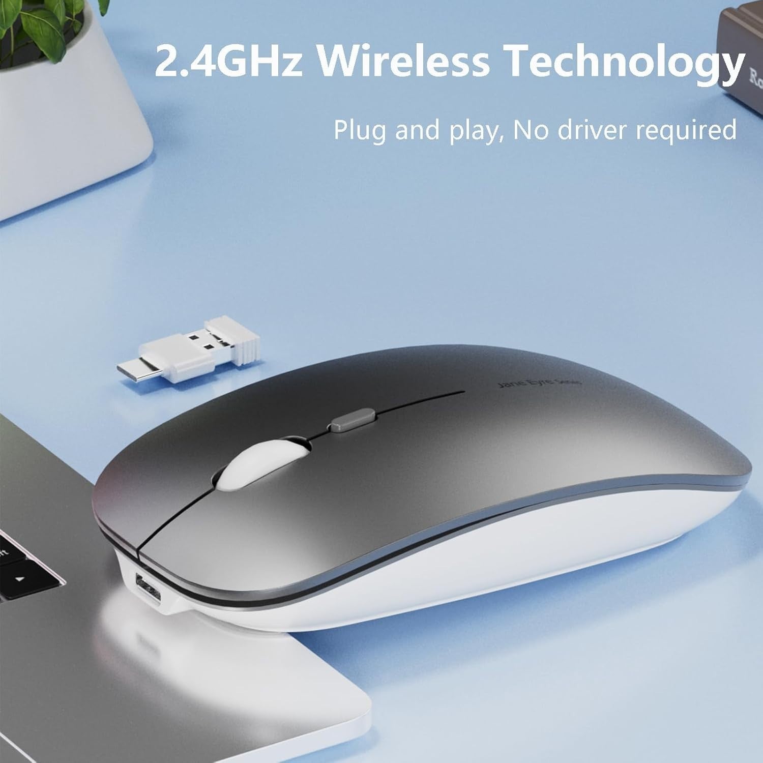 Slim Wireless Mouse Rechargeable Silent 2.4G 1600 DPI Grey
