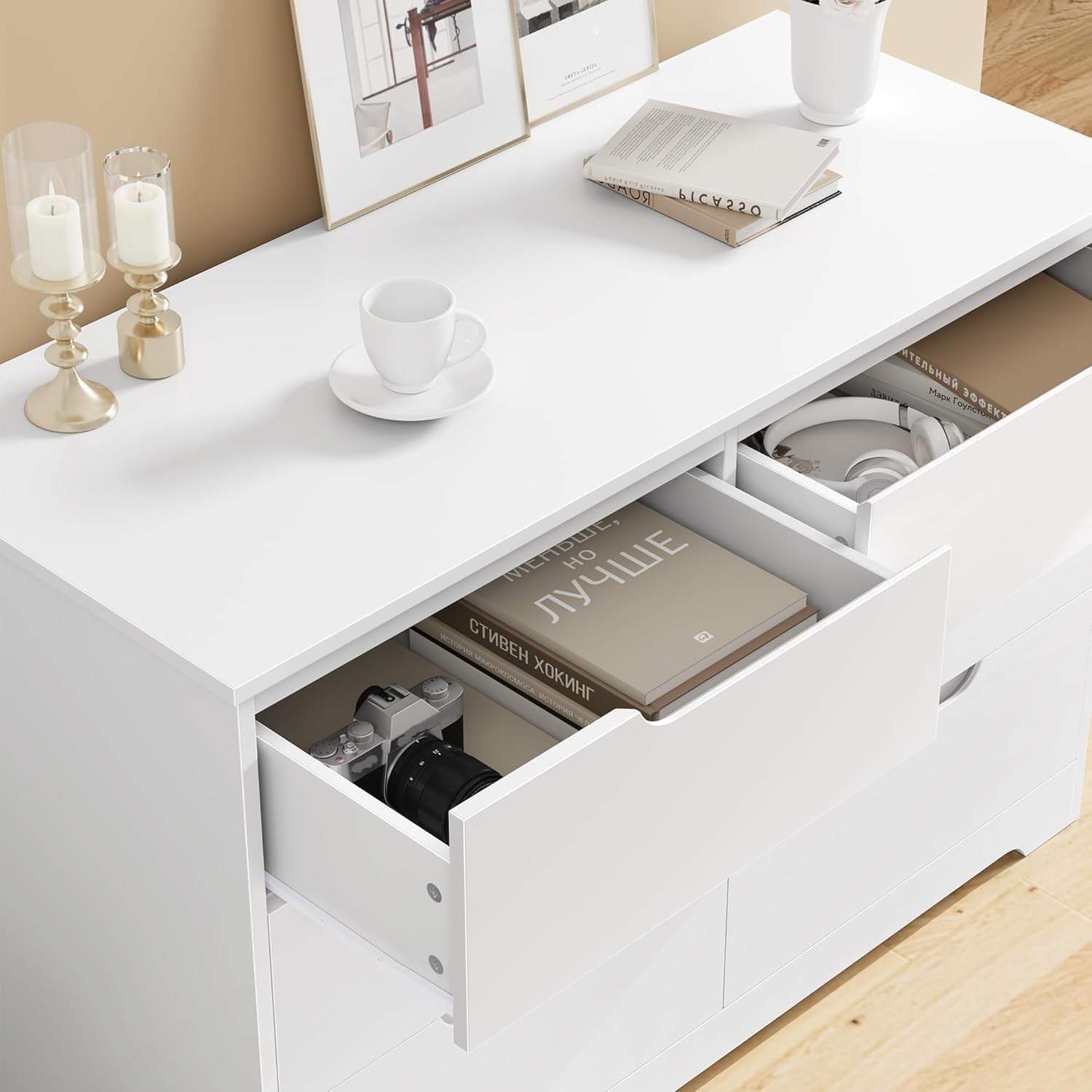 White Chest of Drawers 6 Drawer Handleless Bedroom Storage Unit Modern