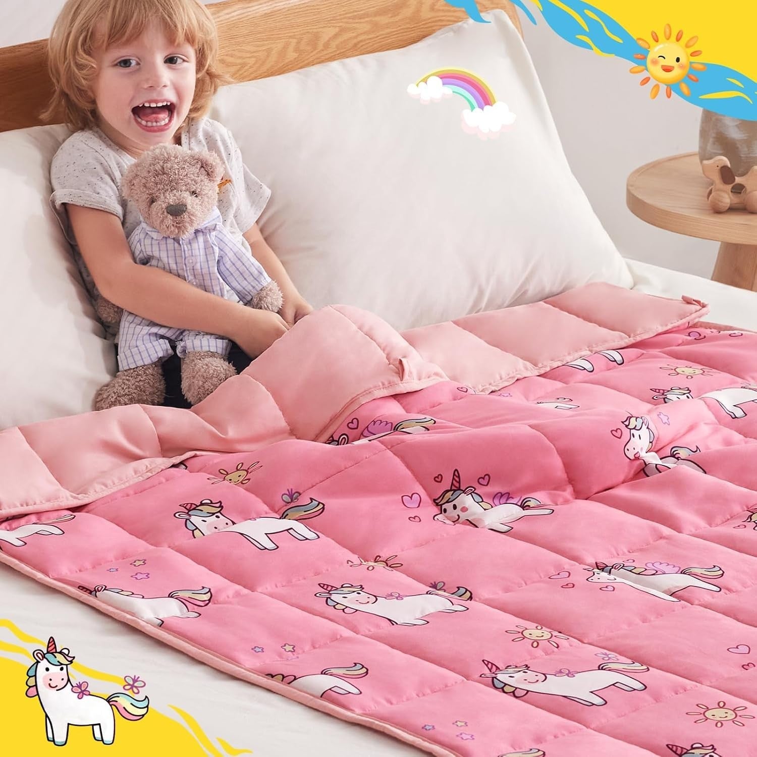 Kids Weighted Blanket 36"x48", 3lbs Little Unicorn Breathable Glass Beads