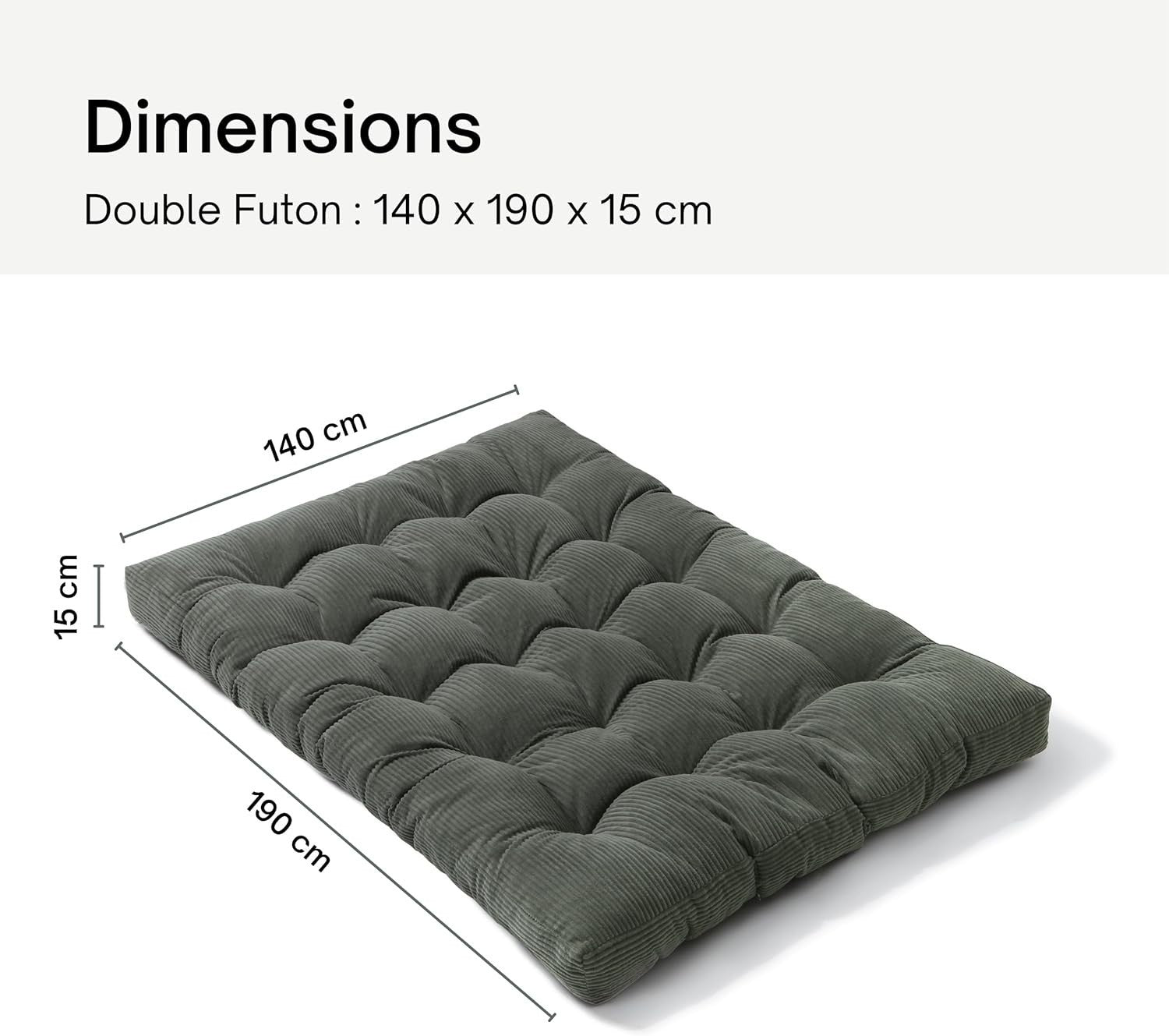 Thick Double Futon Mattress 140x190cm Floor Sofa Bed Corduroy Grey (SV)