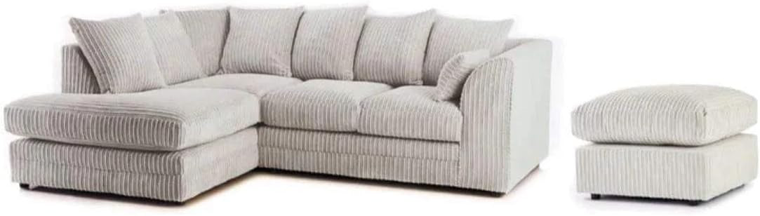 4-Seater Jumbo Cord L Shape Corner Sofa Cream Highback Comfy Couch