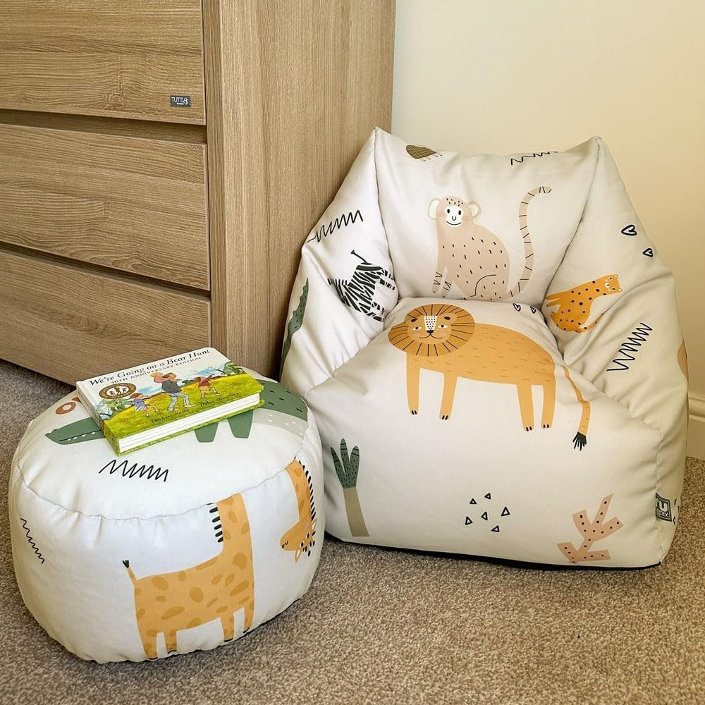 Kids Safari Bean Bag Chair with Filling – Toddler Seat for Bedroom