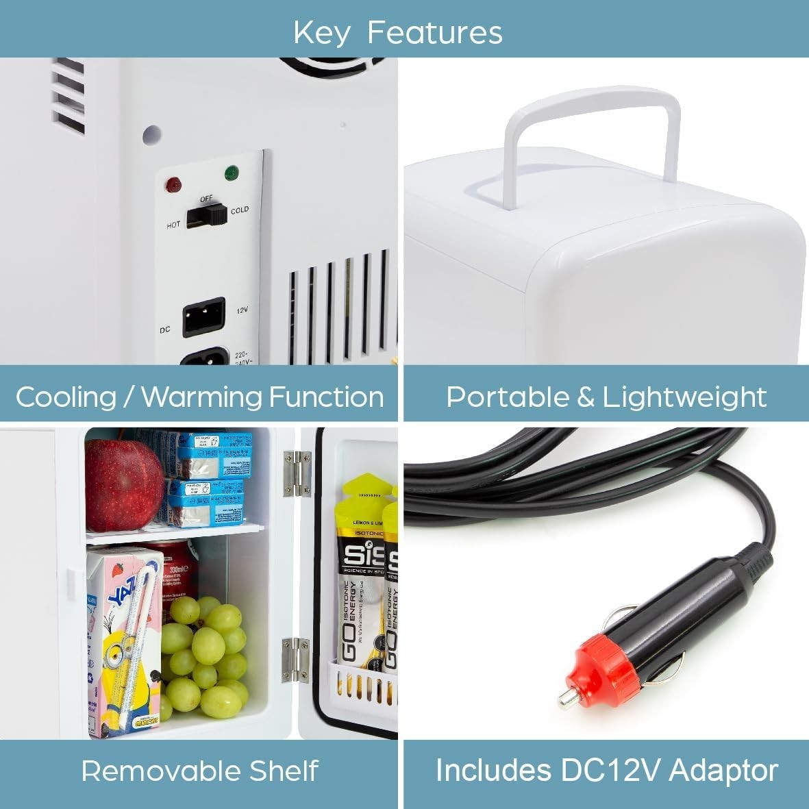 4L Mini Fridge Portable Countertop Cooler & Warmer White Compact
