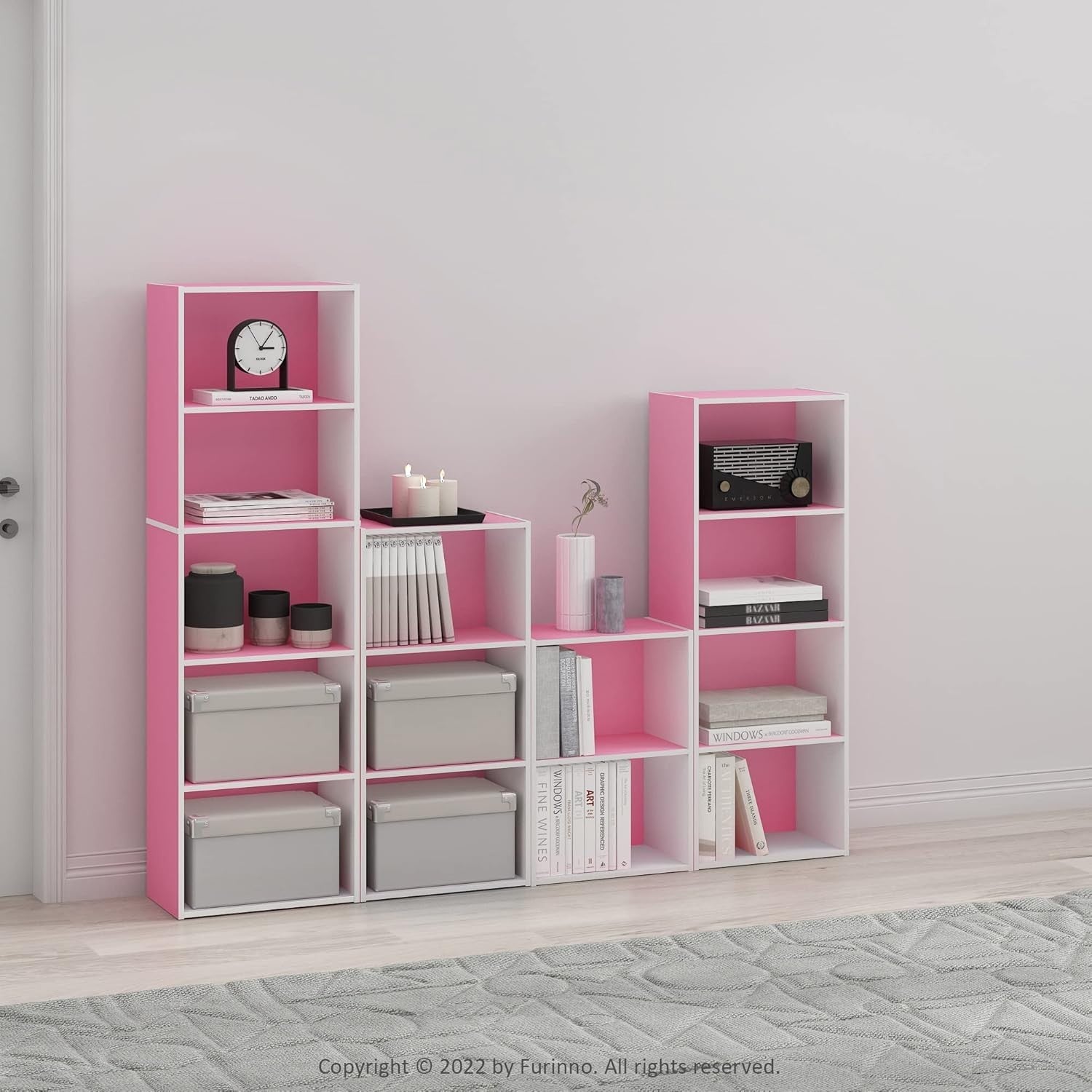 2 Tier Pink Wooden Bookcase Small Storage Shelf Compact Organizer 39x24x54cm