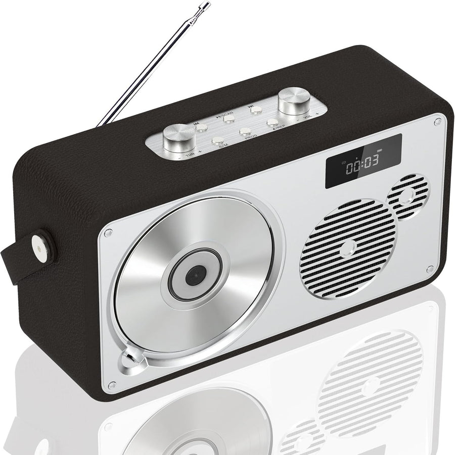 Retro Portable CD Player Bluetooth Boombox USB AUX Battery Remote LP103