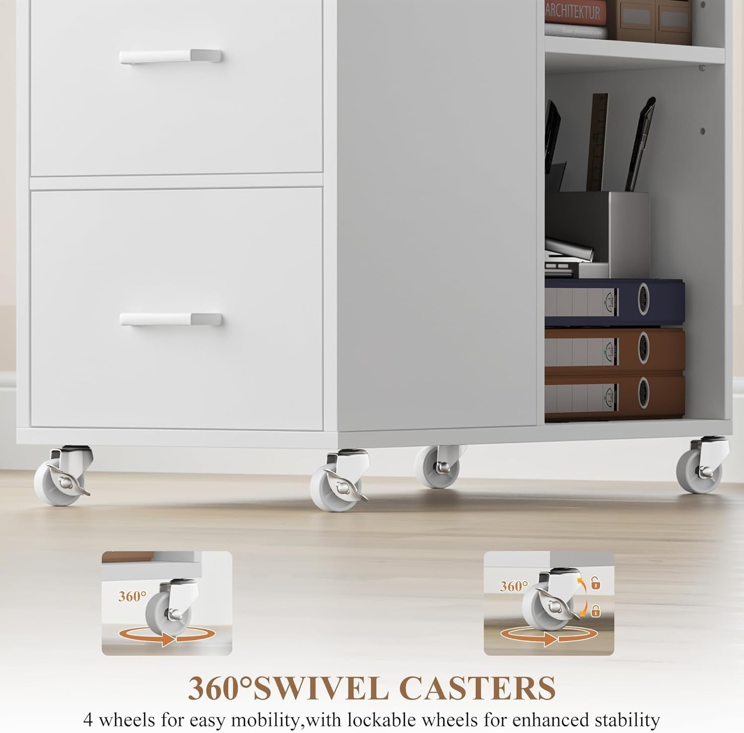 Under Desk File Cabinet With Open Shelves Rolling Office Storage Unit
