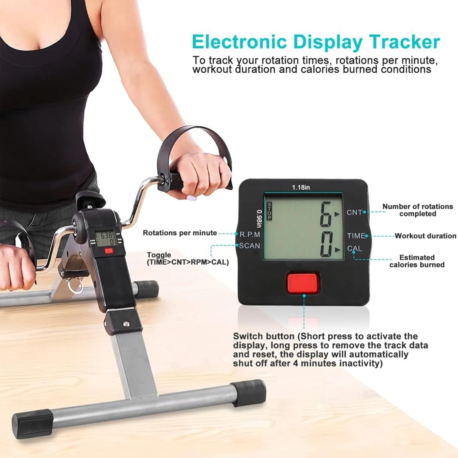 Fold Away Pedal Exerciser LCD Seated Arm Leg Cycle Trainer