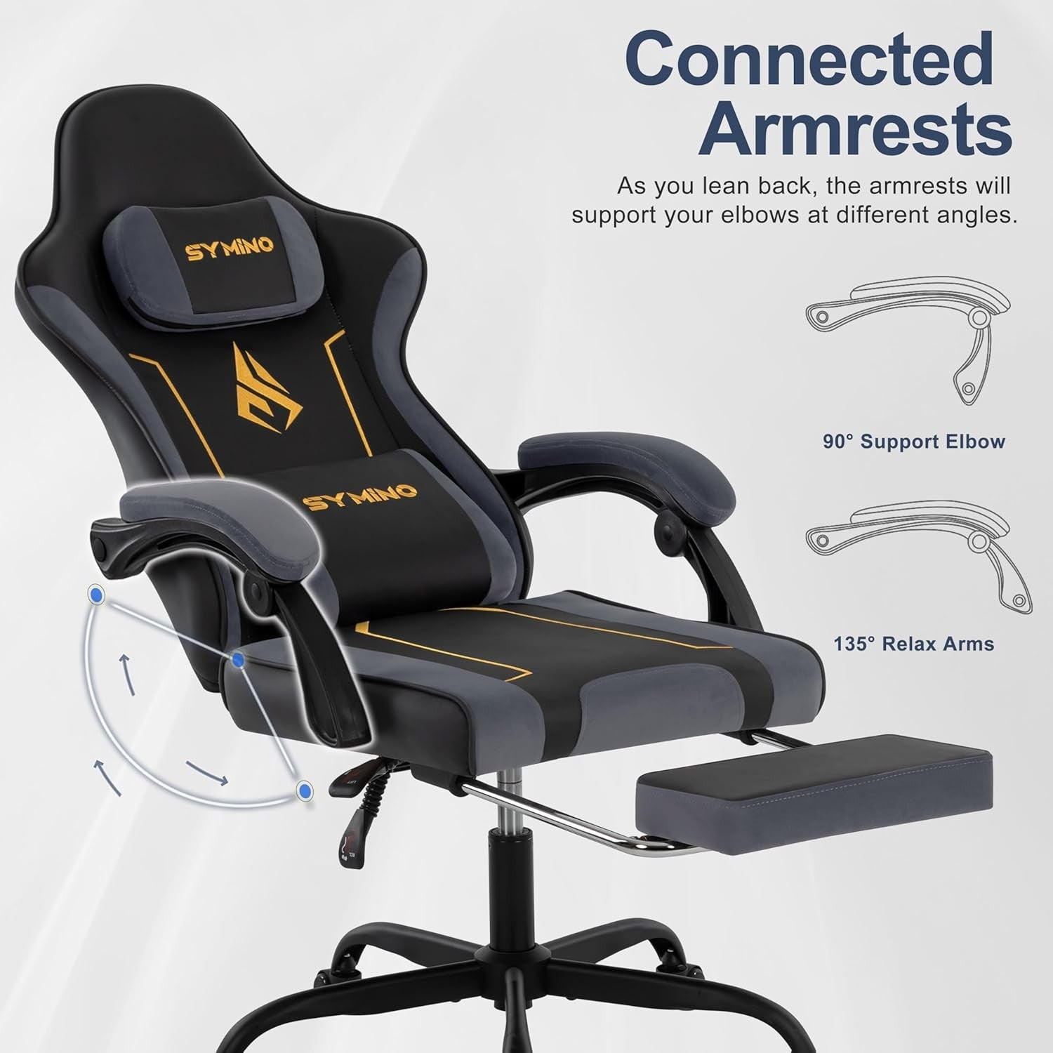 Ergonomic Gaming Chair Recliner w/ Footrest Lumbar PU Leather Black&grey
