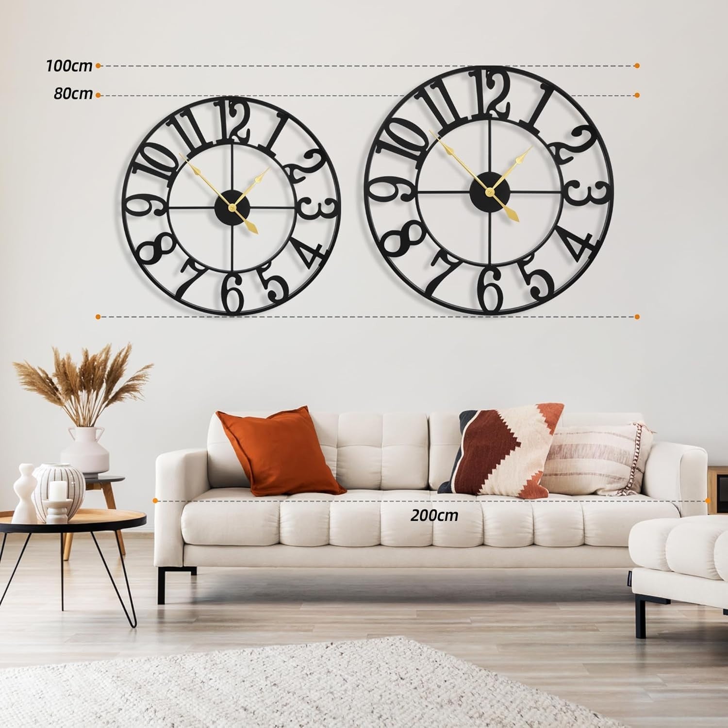 40 Inch Oversized Black Metal Wall Clock Silent Non-Ticking Farmhouse Decor