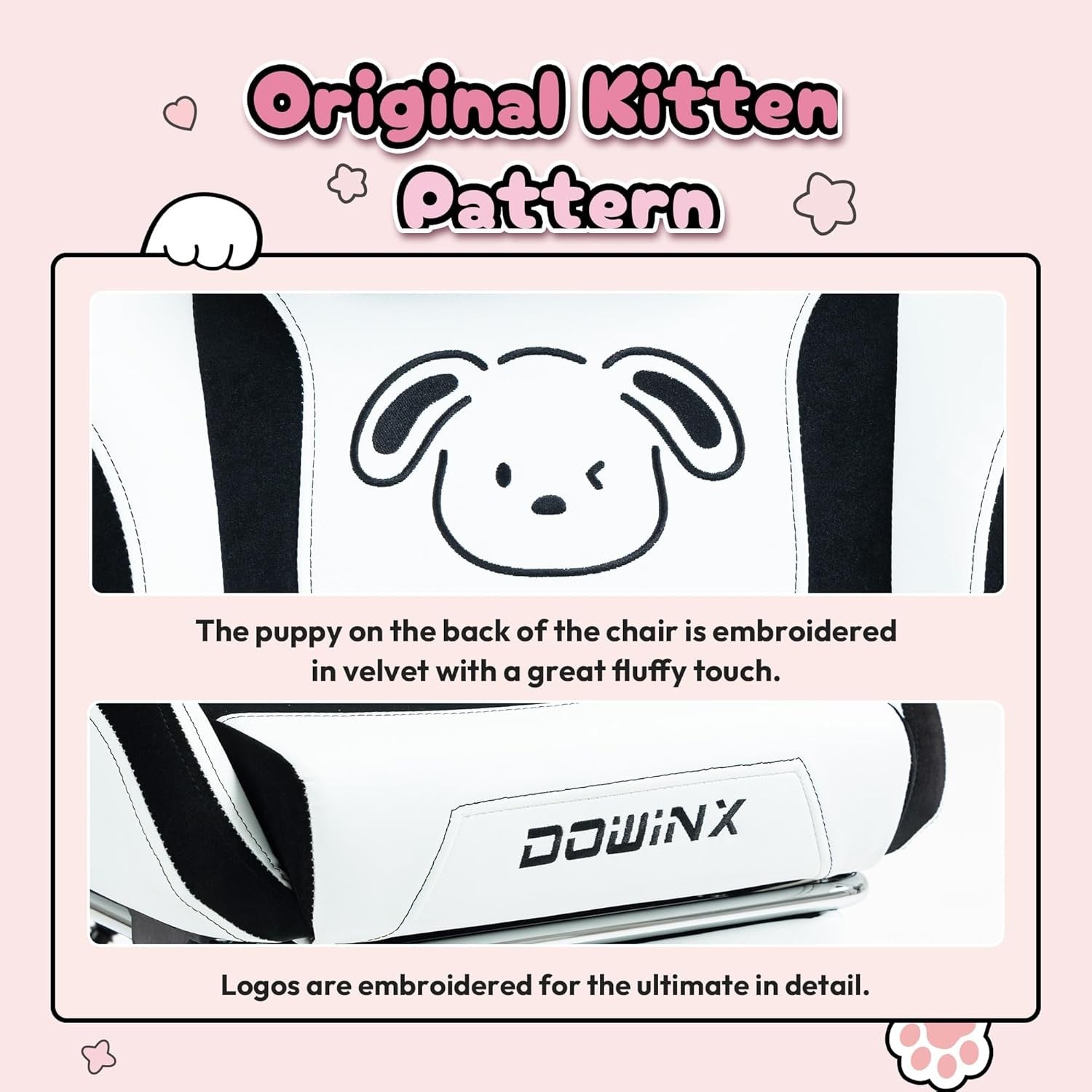 Cute Dog Ear Gaming Chair Massage Lumbar Footrest 290lbs White