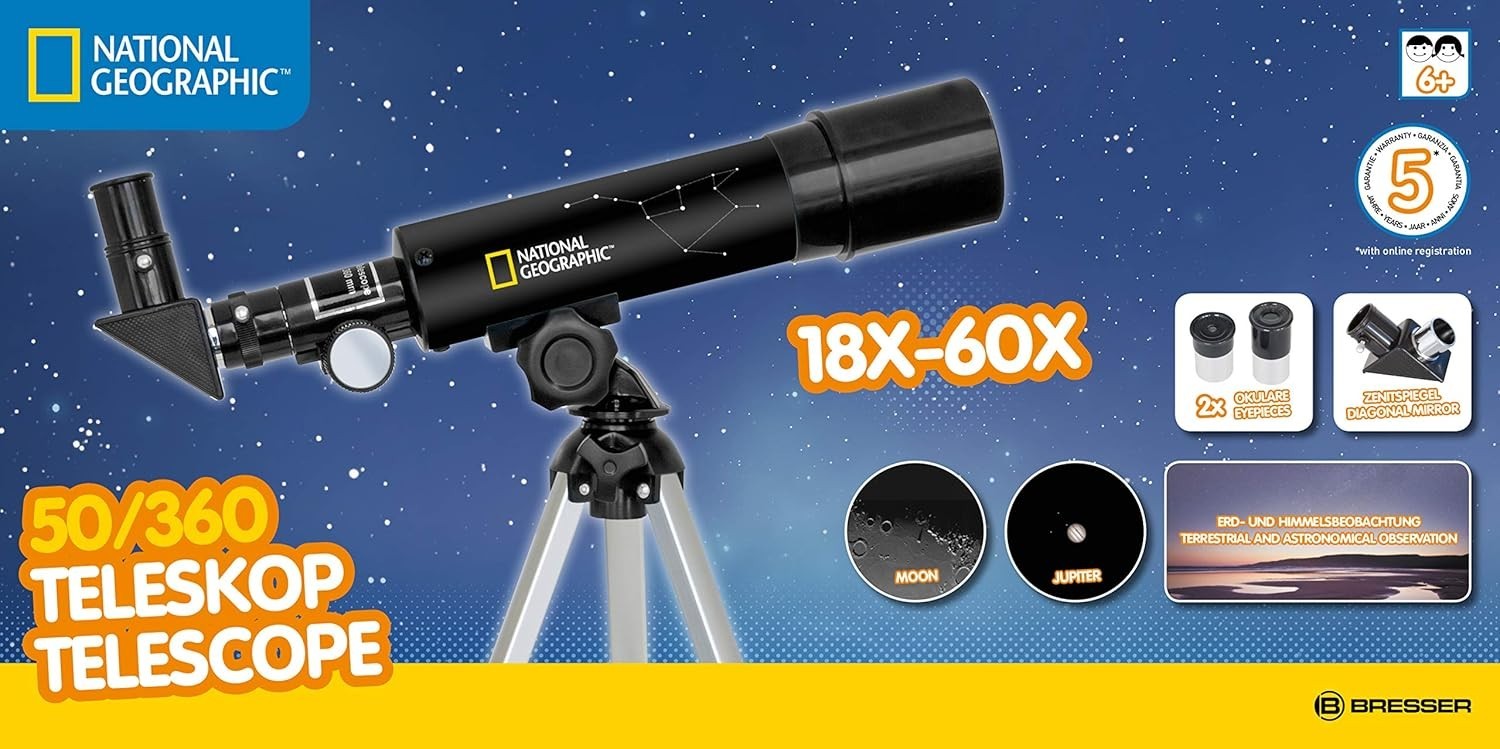 Beginner Telescope 50mm Refractor 20X-60X Astronomy Kit Compact Tripod