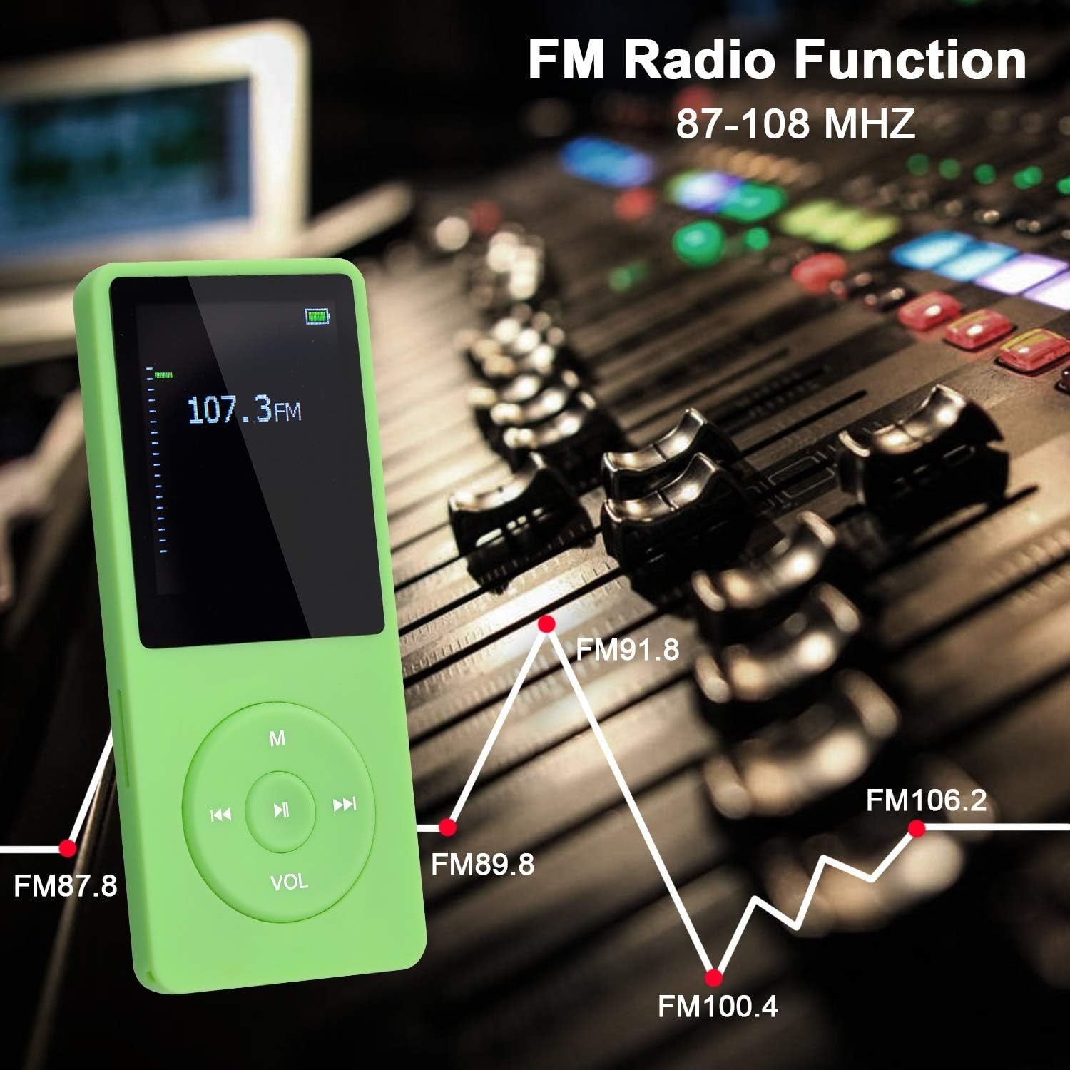 8GB MP3 Player Green 70H Battery Slim Portable FM