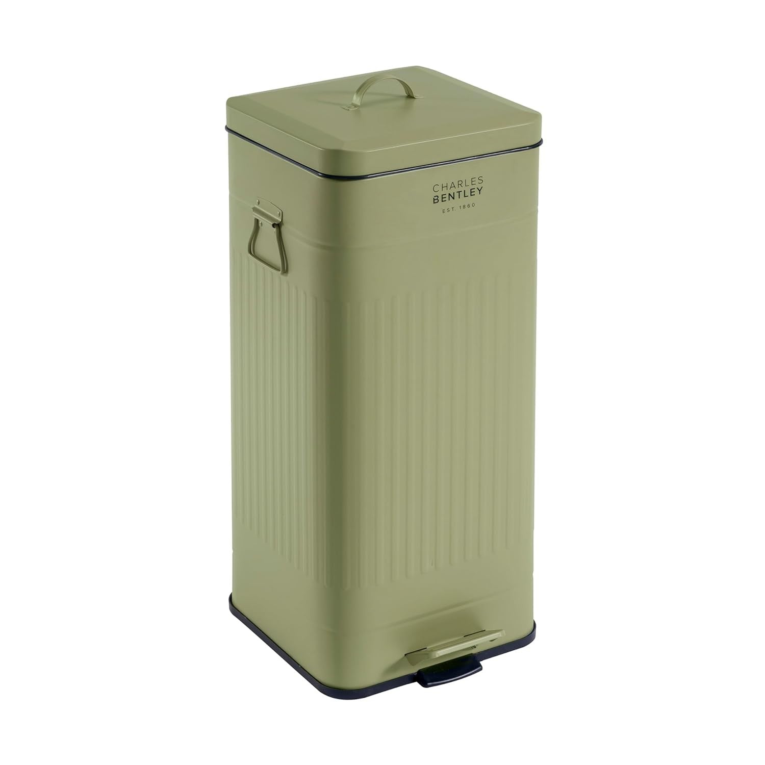 30L Kitchen Pedal Bin | Steel Retro Square Waste Can Sage Green
