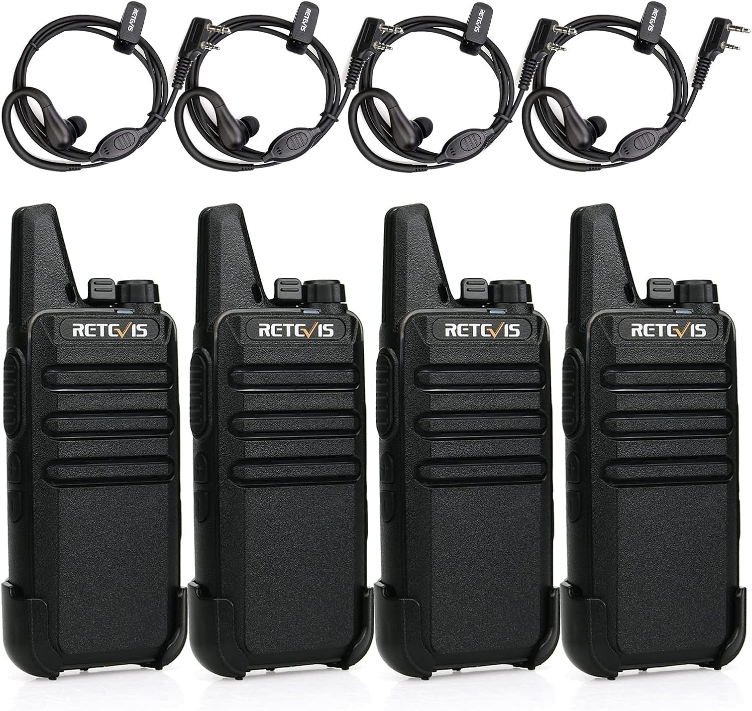 Mini Walkie Talkies PMR446 Rechargeable VOX w Headset 2 Pairs Black