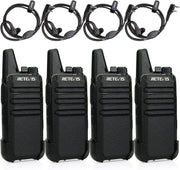 Mini Walkie Talkies PMR446 Rechargeable VOX w Headset 2 Pairs Black
