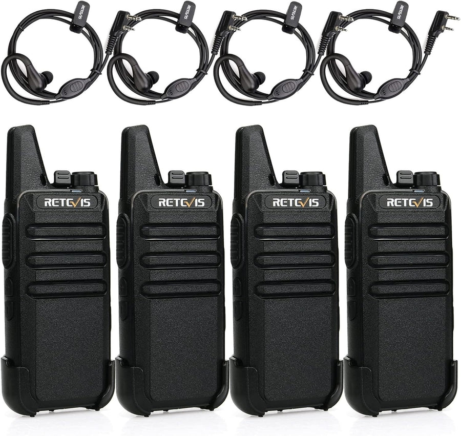 Mini Walkie Talkies PMR446 Rechargeable VOX w Headset 2 Pairs Black