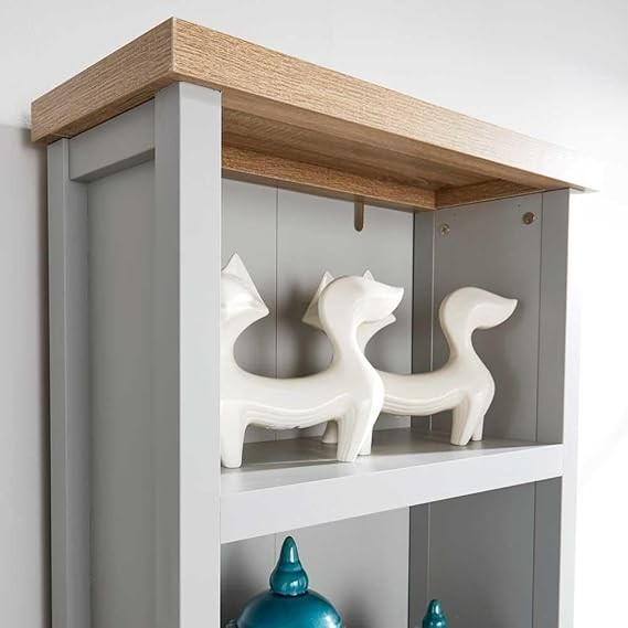 Modern Tall Bookcase with 5 Shelves & Drawer – Oak & Grey Storage Unit