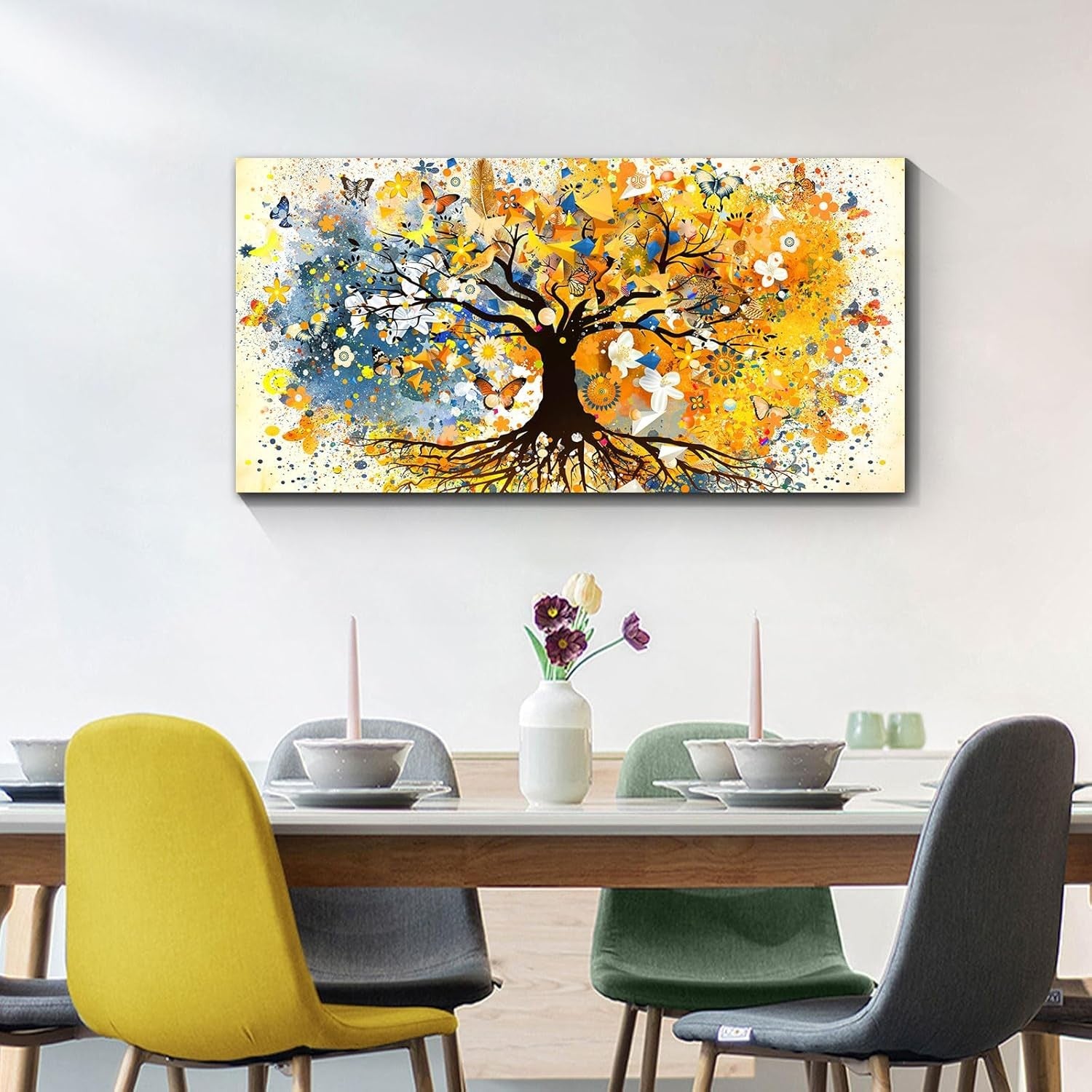 Large Tree of Life Canvas Wall Art Yellow Abstract Framed Print 100x50cm