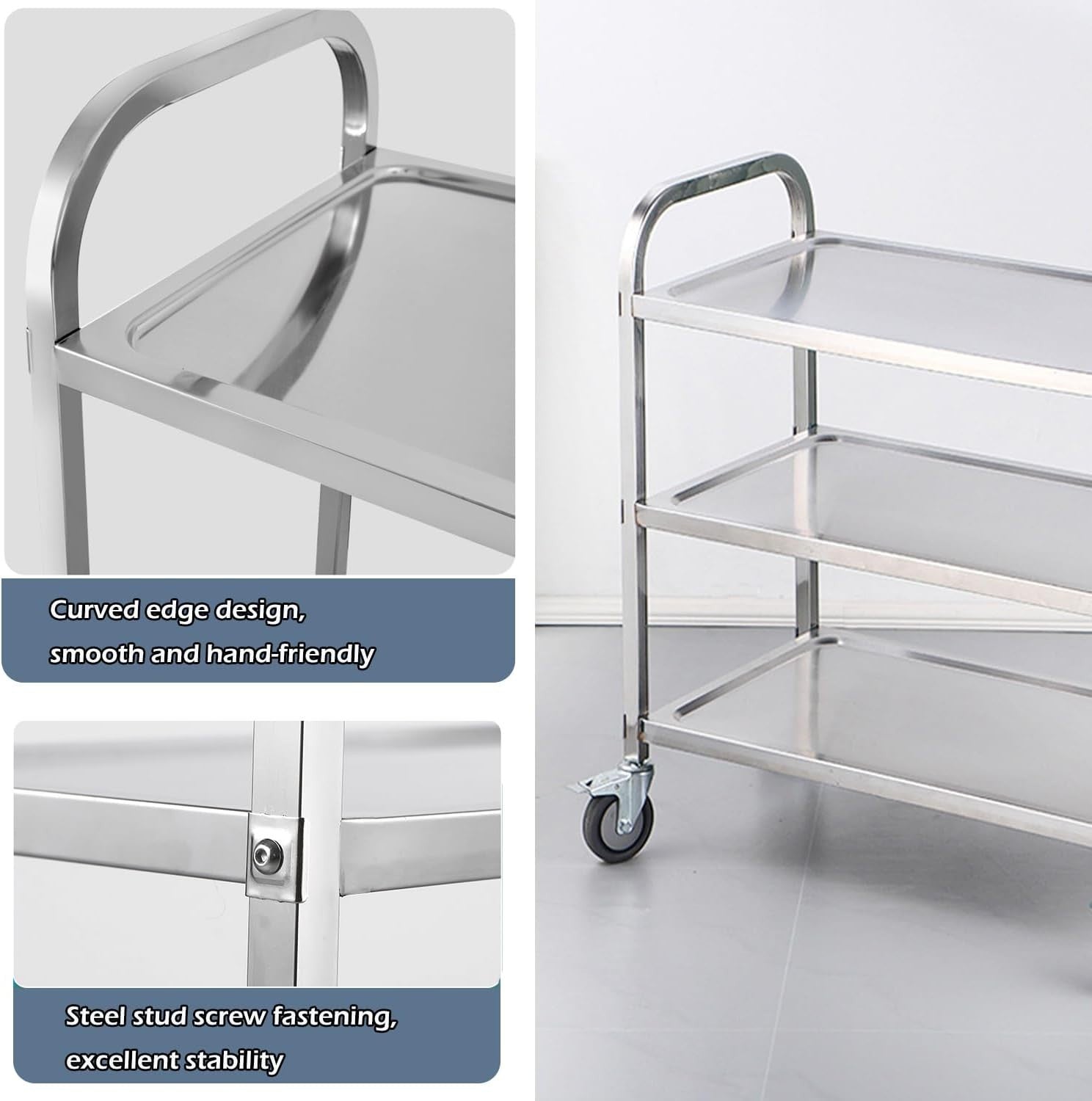 3 Tier Stainless Steel Catering Trolley 750x400x835mm