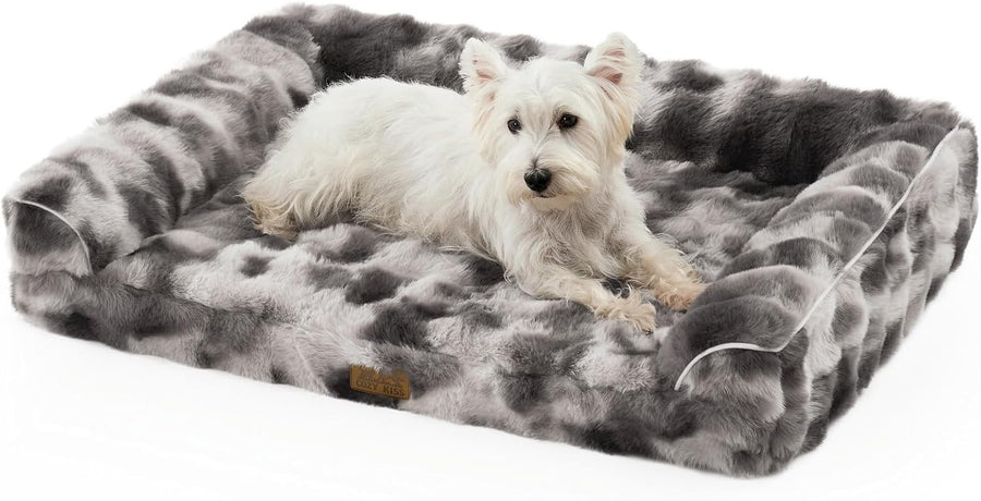 Large Orthopedic Dog Bed 91x68cm Faux Fur Sofa Washable