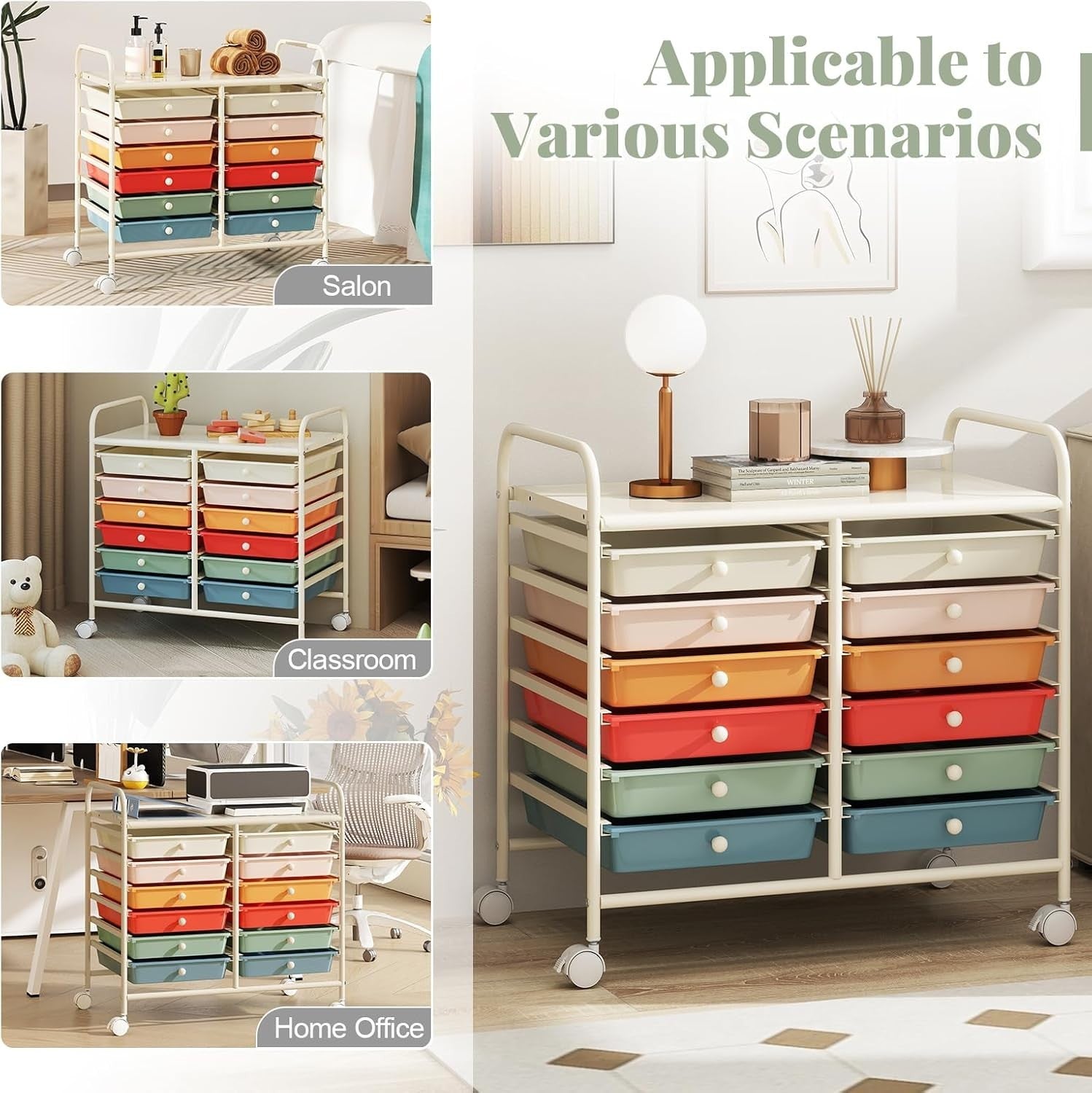 12 Drawer Rolling Storage Trolley Utility Cart Organiser with Wheels