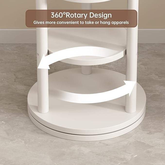 White Wooden Coat Rack Stand | 3 Shelves 360° Rotating 9 Hooks Hall Tree