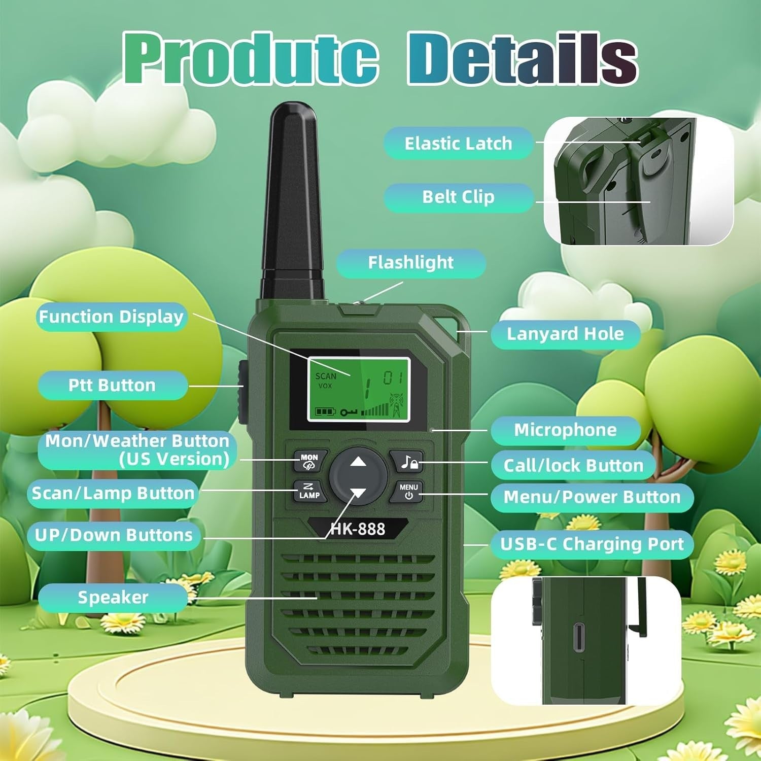 Kids Walkie Talkies Rechargeable 3 Pack 3 Mile Range VOX NOAA Radio