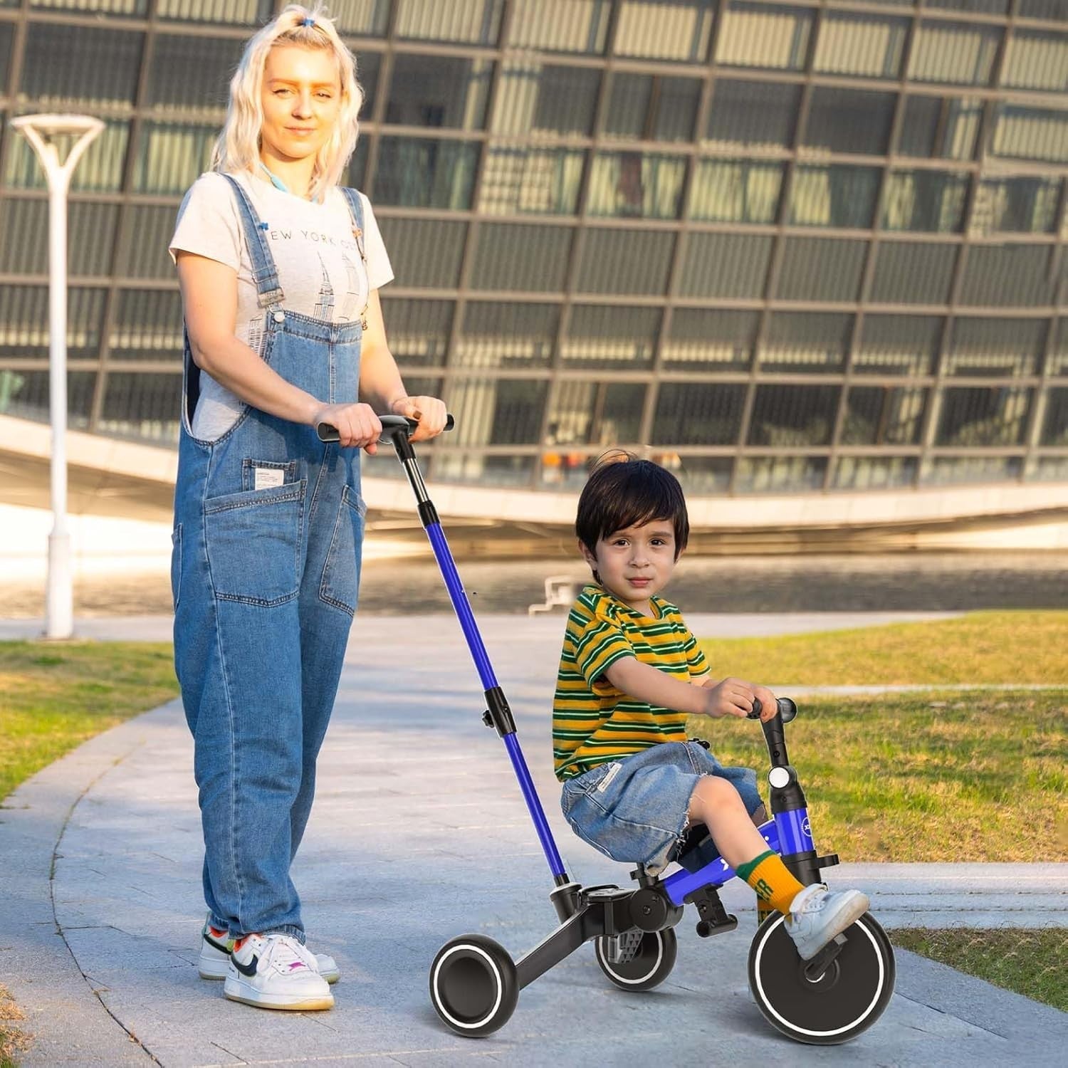 6 in 1 Foldable Kids Tricycle Toddler Push Trike Balance Bike 1-4 Years Blue