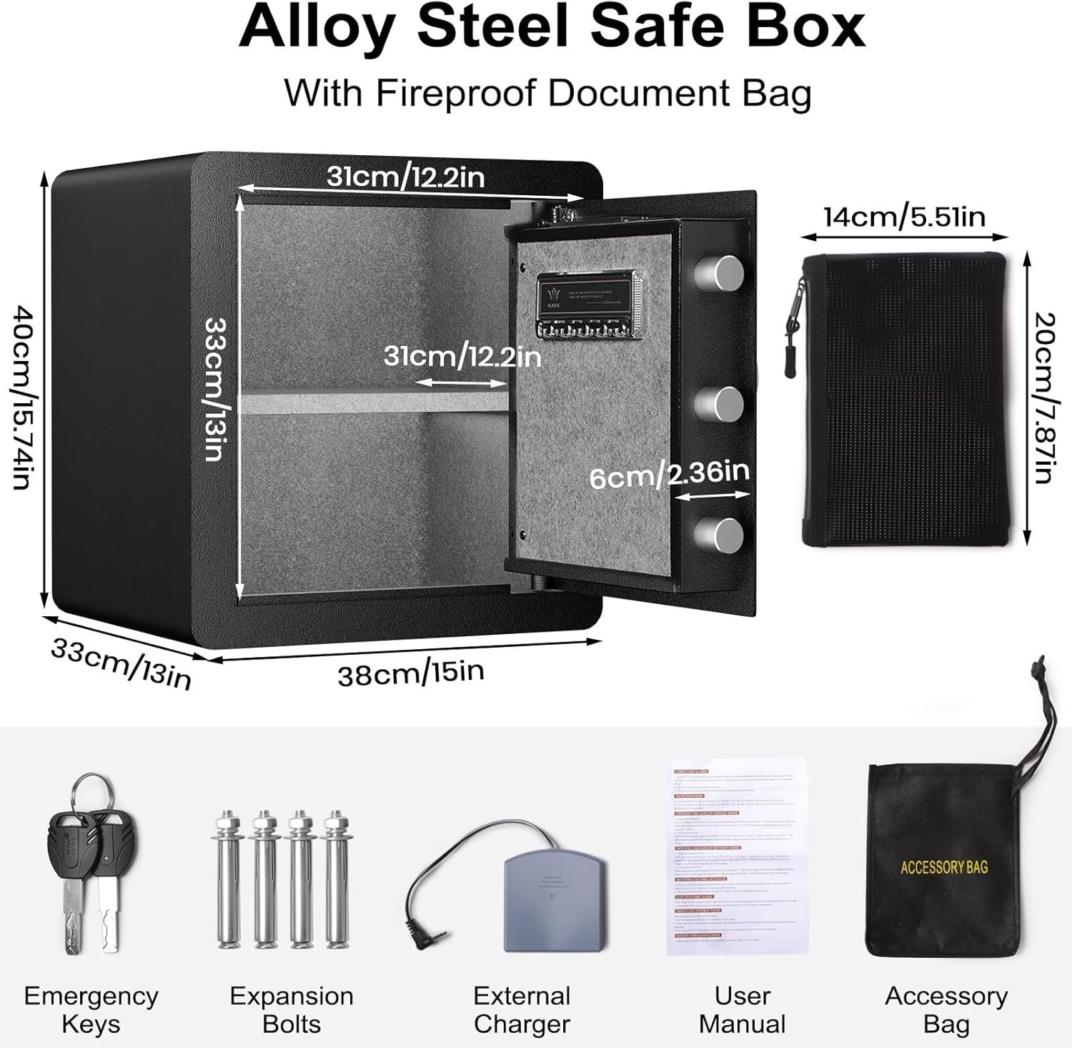 50L Biometric Fingerprint Safe Box Fireproof Digital Security Safe