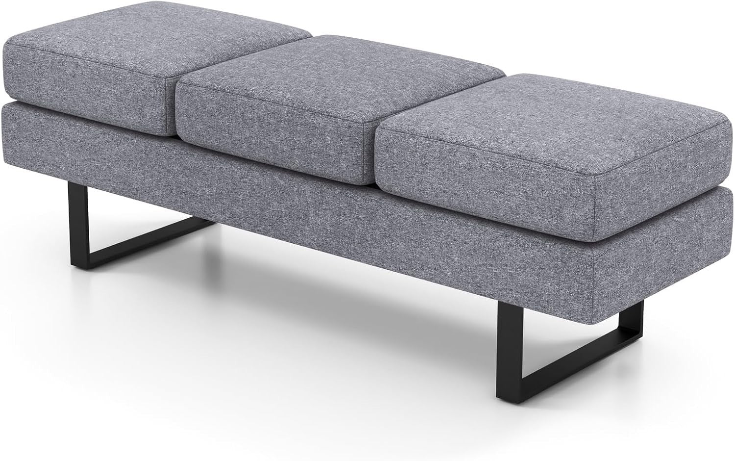 Modern 3 Seater Upholstered Bench Grey Metal Frame Waiting Room Chair Office