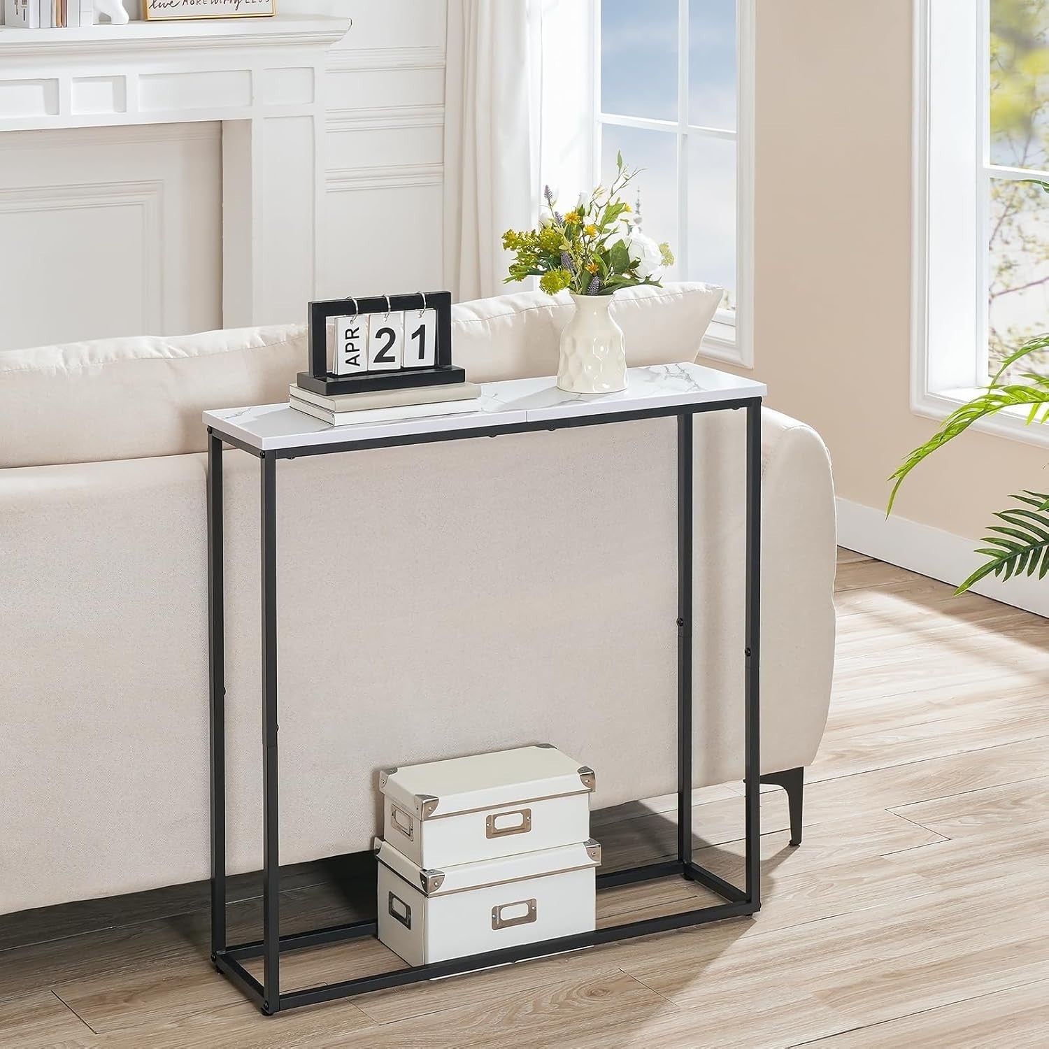 Slim Console Table with Marble Top & Metal Frame – Perfect for Hallways