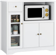 Adjustable White Kitchen Storage Cabinet with Microwave Shelf & Drawer 90x40x82c