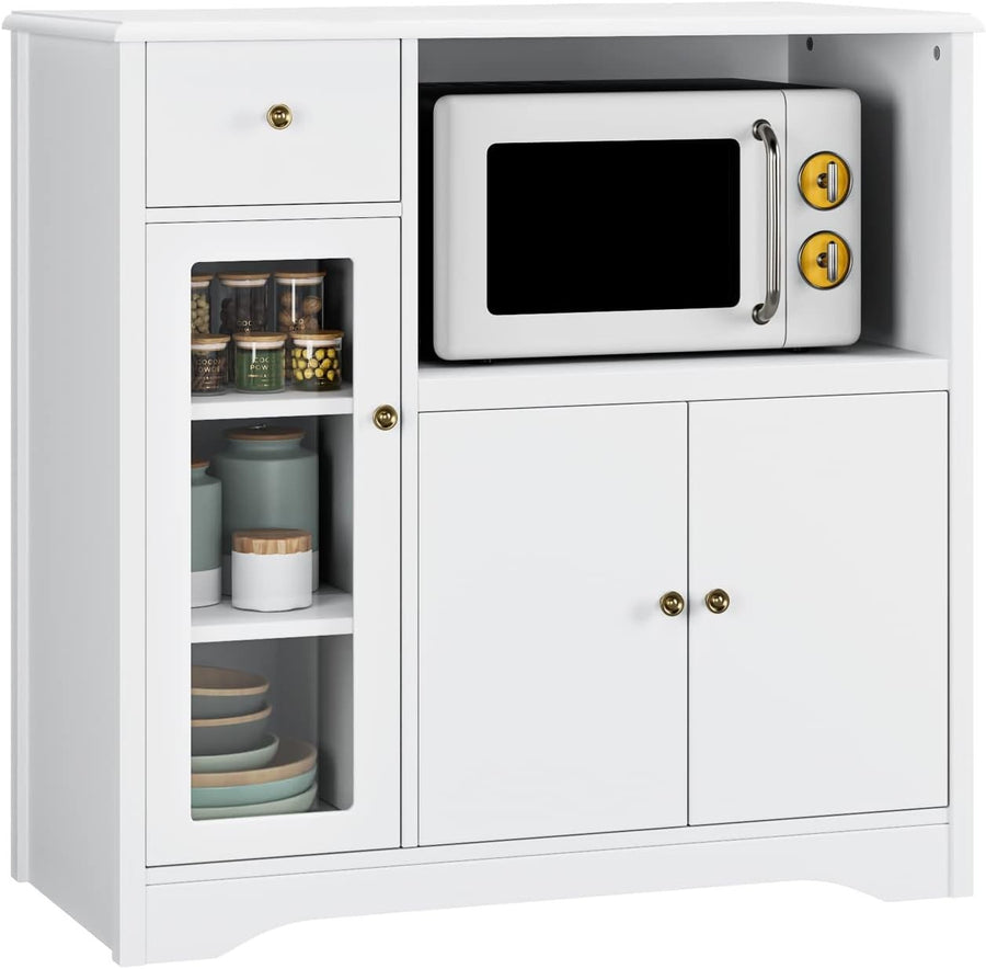 Adjustable White Kitchen Storage Cabinet with Microwave Shelf & Drawer 90x40x82c
